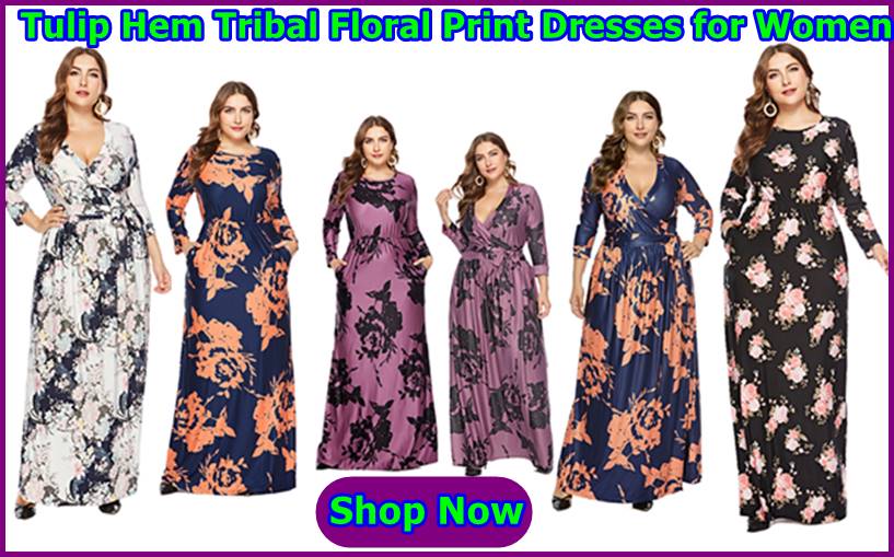 Tulip Hem Tribal Floral Print Dresses for Women